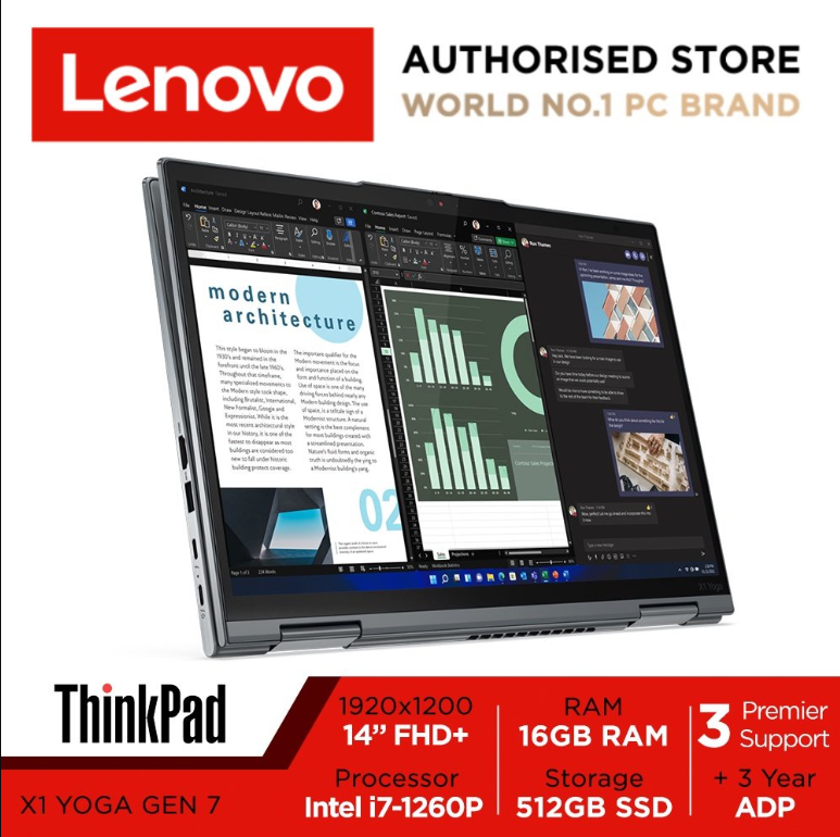 Lenovo ThinkPad X1 Yoga Gen 7 | 21CD000ESG | 14" FHD+ | i7-1260P | Iris Xe | 16GB RAM | 512GB SSD | Win10/11 | 3Y